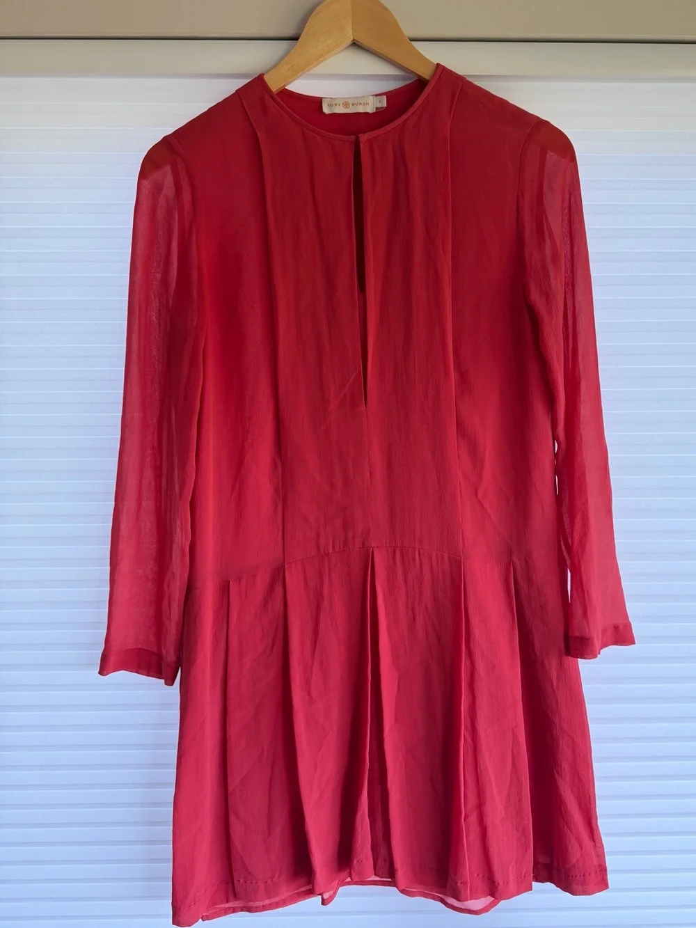 Tory Burch silk coral drop waist pleated dress size 4